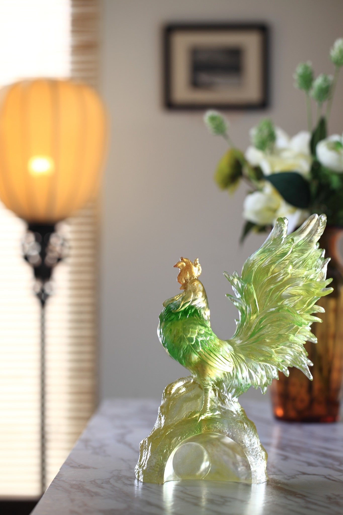 LIULI Crystal Art Crystal Rooster Figurine - Dance of the Spring Wind