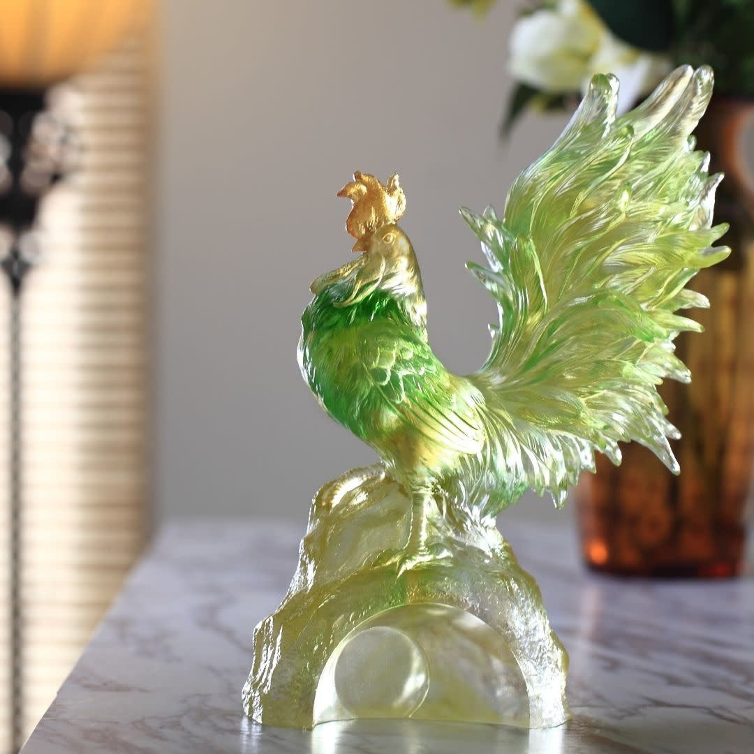 LIULI Crystal Art Crystal Rooster Figurine - Dance of the Spring Wind