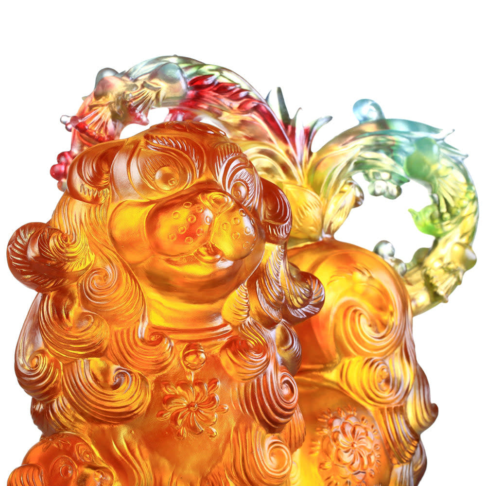 LIULI Crystal Art Mighty Fortune (Wealth) - Crystal Dog Figurine