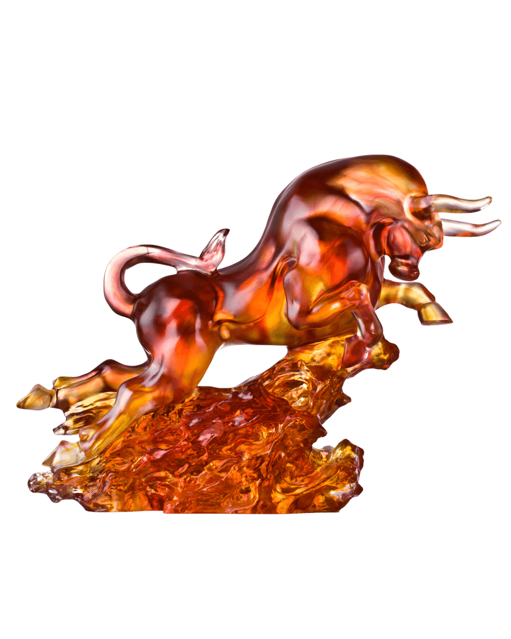 LIULI Crystal Art Crystal Bull Sculpture (Gold/Red Clear Limited Edition)