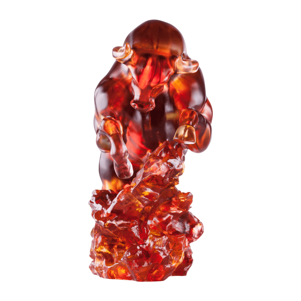LIULI Crystal Art Crystal Bull Sculpture (Gold/Red Clear Limited Edition)