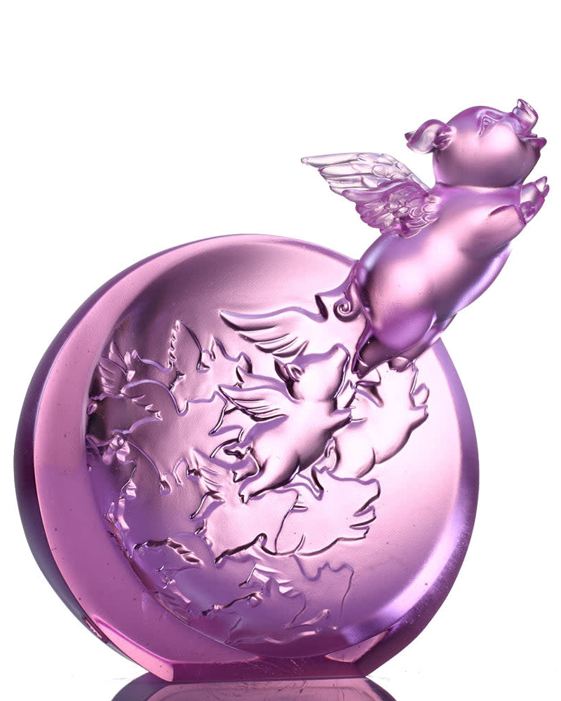 LIULI Crystal Art Crystal Pig Figurine, "I Too Can Fly High"