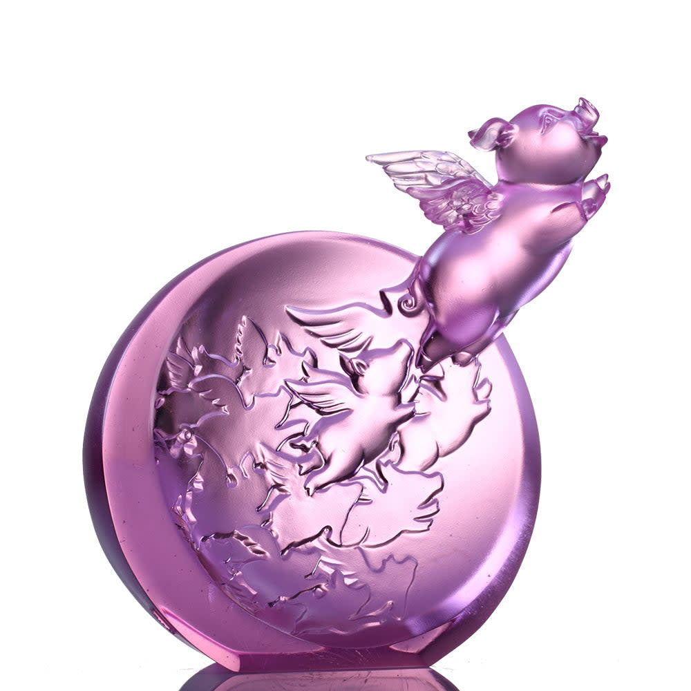 LIULI Crystal Art Crystal Pig Figurine, "I Too Can Fly High"