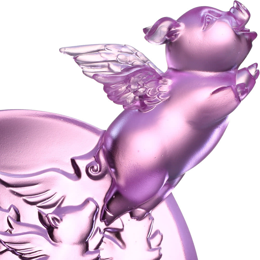 LIULI Crystal Art Crystal Pig Figurine, "I Too Can Fly High"