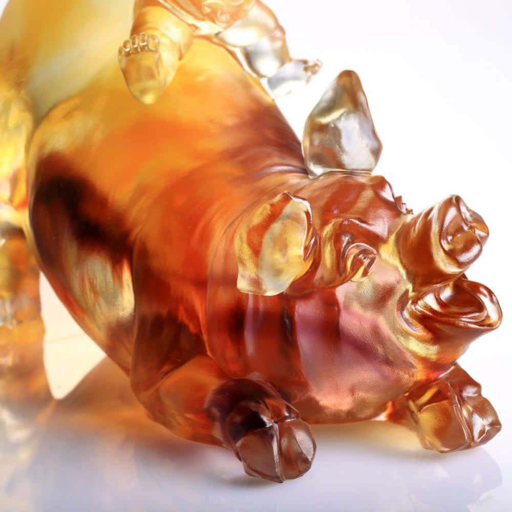 LIULI Crystal Art Crystal Animal, Baby Doll Riding Pig, Happy Together