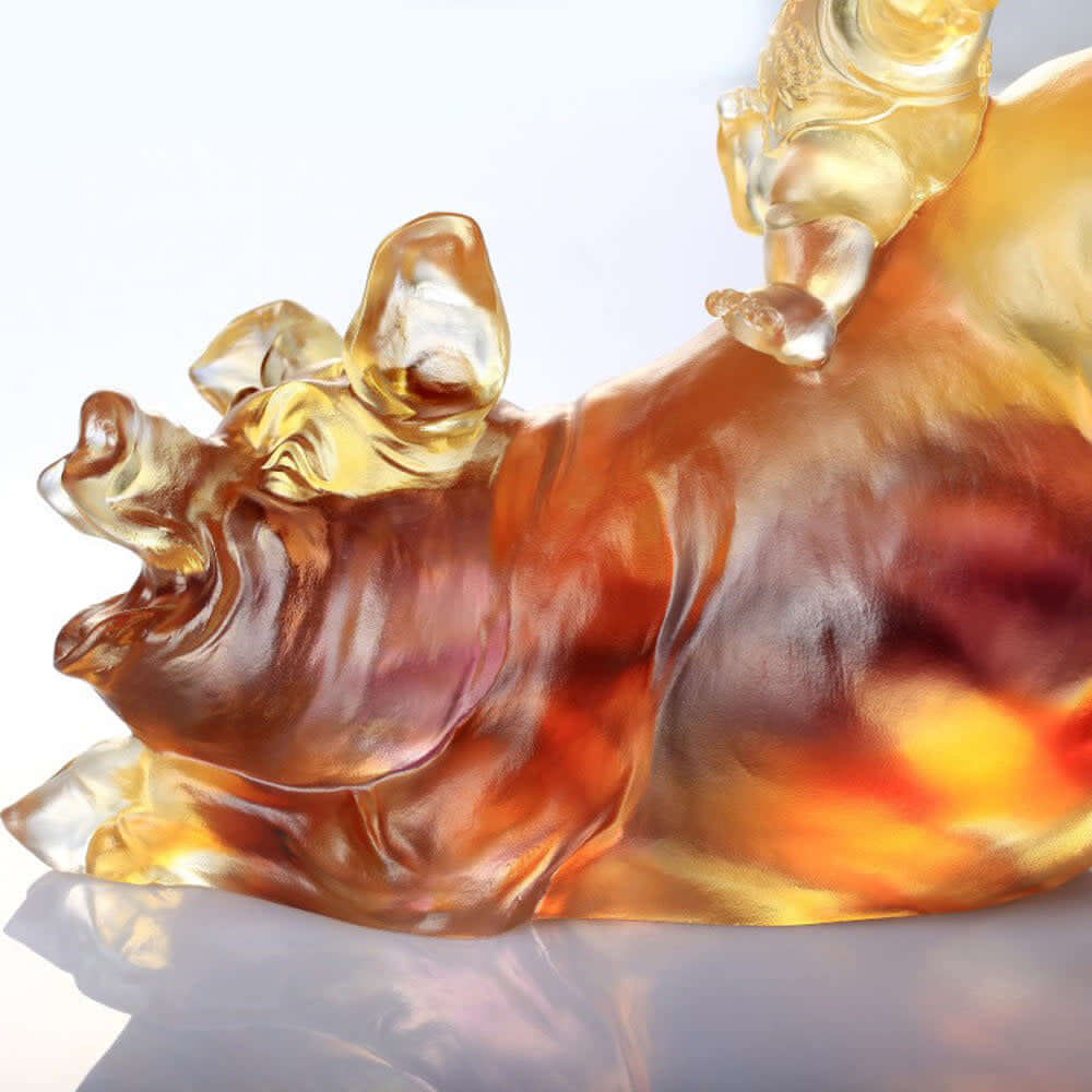 LIULI Crystal Art Crystal Animal, Baby Doll Riding Pig, Happy Together