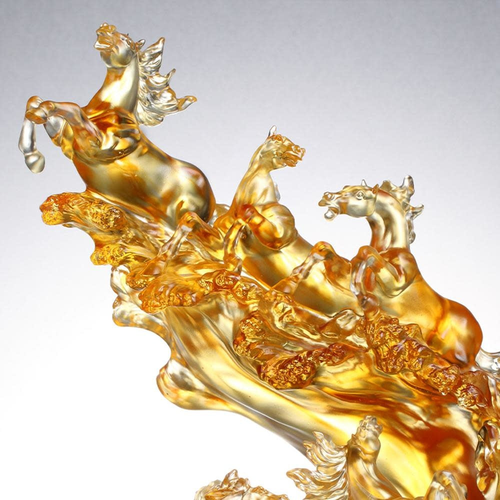 LIULI Crystal Art Crystal Horses, "Rising through Heaven and Earth"