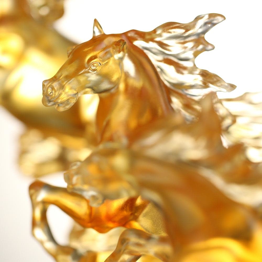 LIULI Crystal Art Crystal Horses, "Rising through Heaven and Earth"