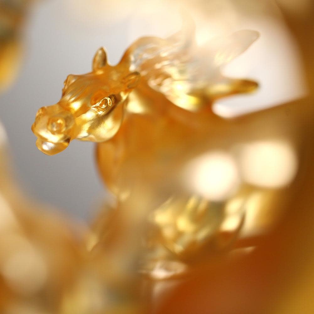 LIULI Crystal Art Crystal Horses, "Rising through Heaven and Earth"