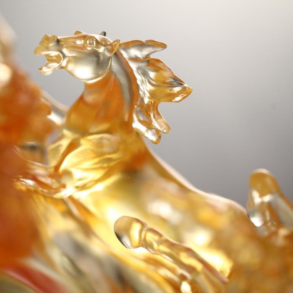 LIULI Crystal Art Crystal Horses, "Rising through Heaven and Earth"