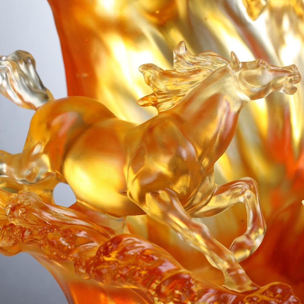 LIULI Crystal Art Crystal Horses, "Rising through Heaven and Earth"