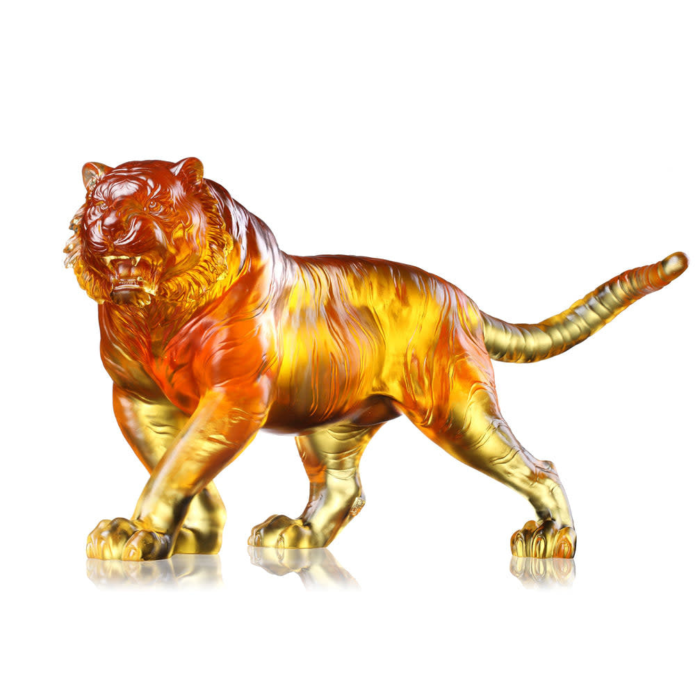 LIULI Crystal Art Crystal Tiger, Chinese Zodiac, Path of the Illuminated King