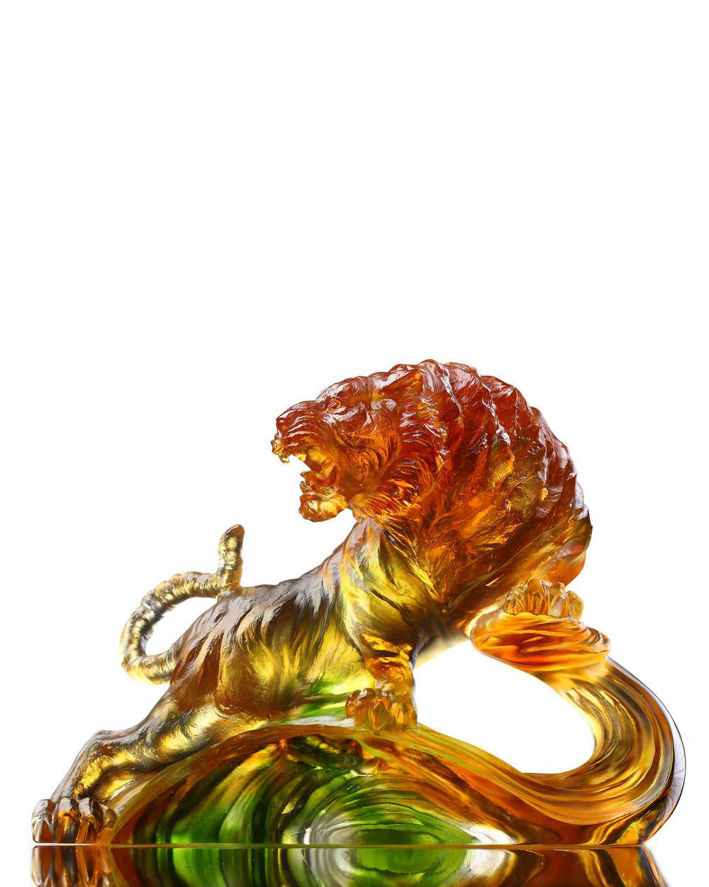LIULI Crystal Art Crystal Tiger, Chinese Zodiac, "Roaring into the Heavens"