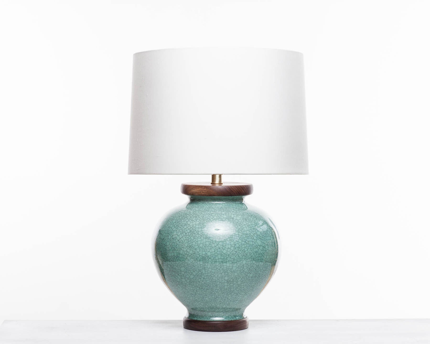Lawrence & Scott Luca Porcelain Lamp in Aquamarine Crackle with Walnut Base