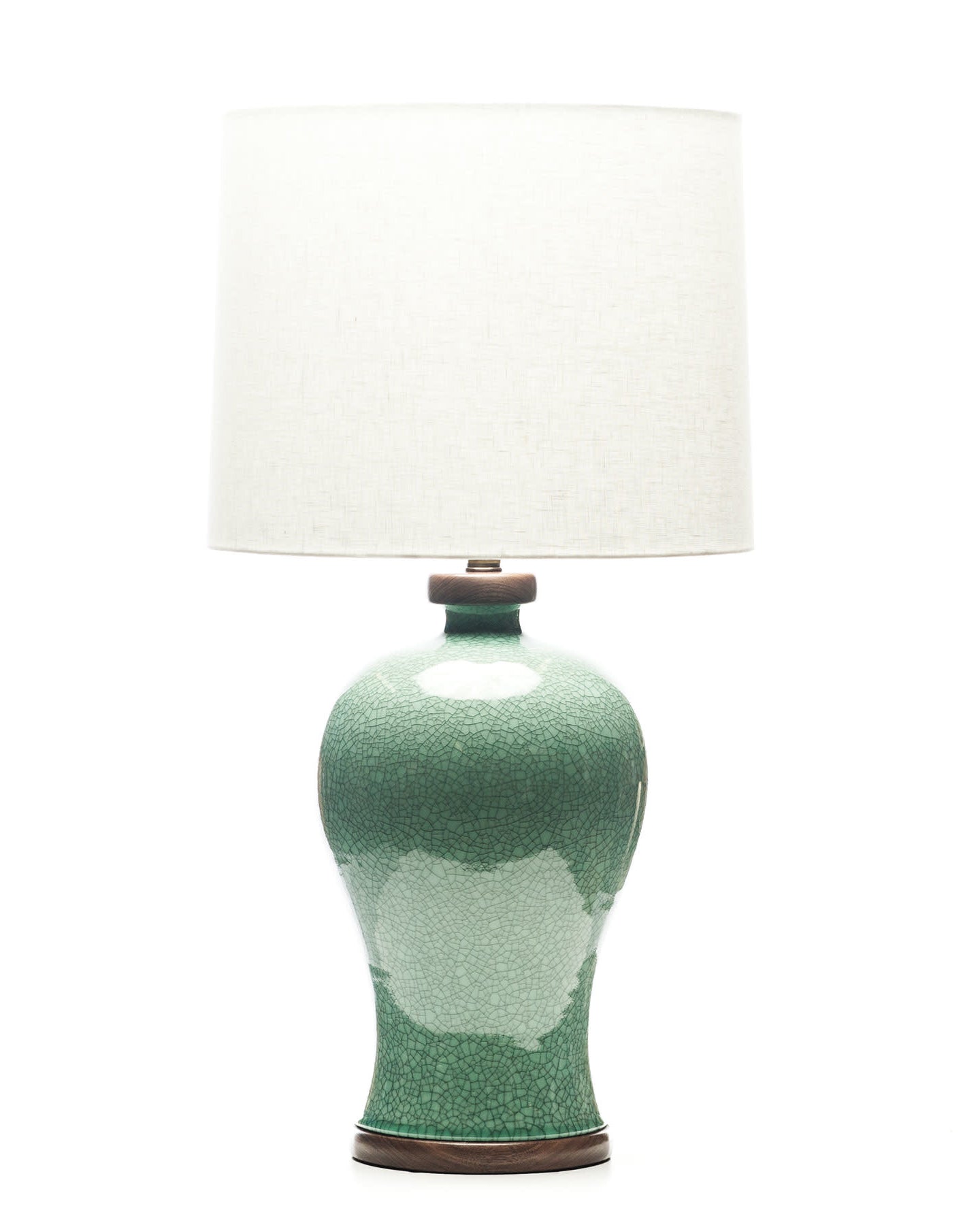 Lawrence & Scott Dashiell Table Lamp in Aquamarine Crackle with Walnut Base