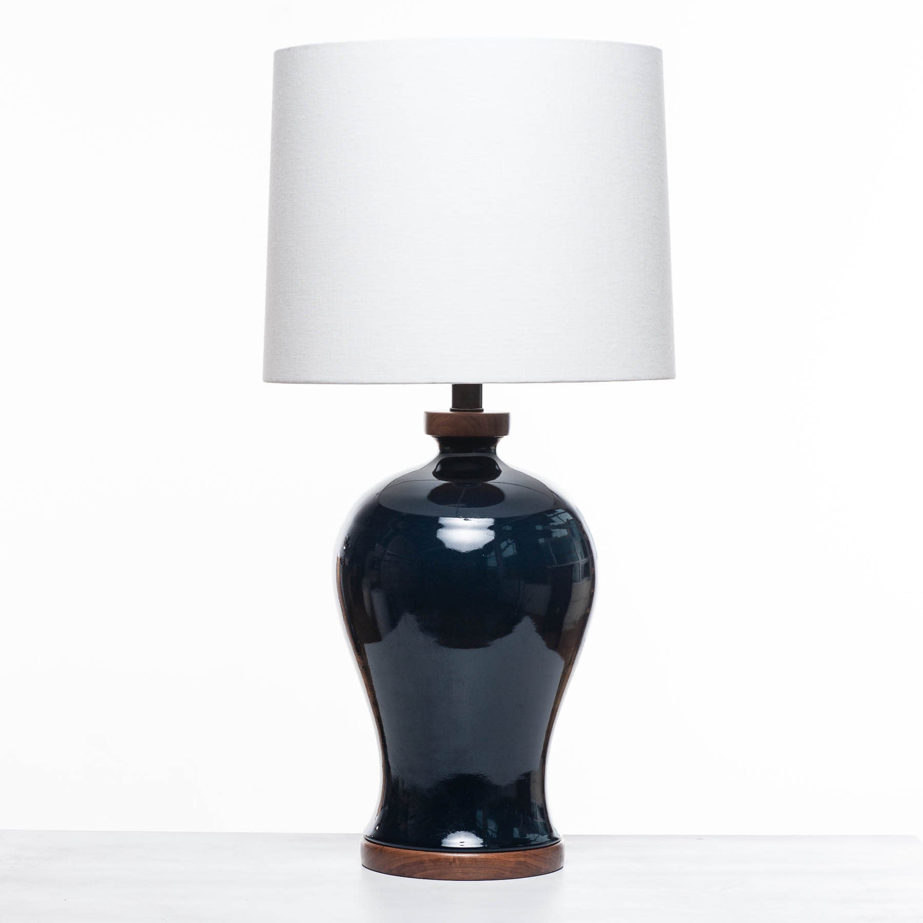 Lawrence & Scott Dashiell Table Lamp in Steel Blue Crackle with Walnut Base