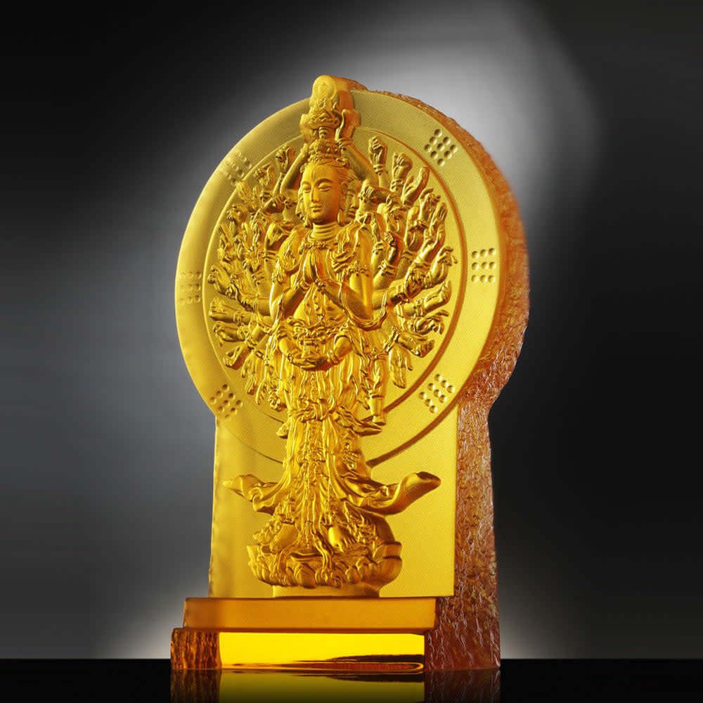 LIULI Crystal Art Crystal Buddha, Thousand Arms Guanyin, The Light of Guanyin