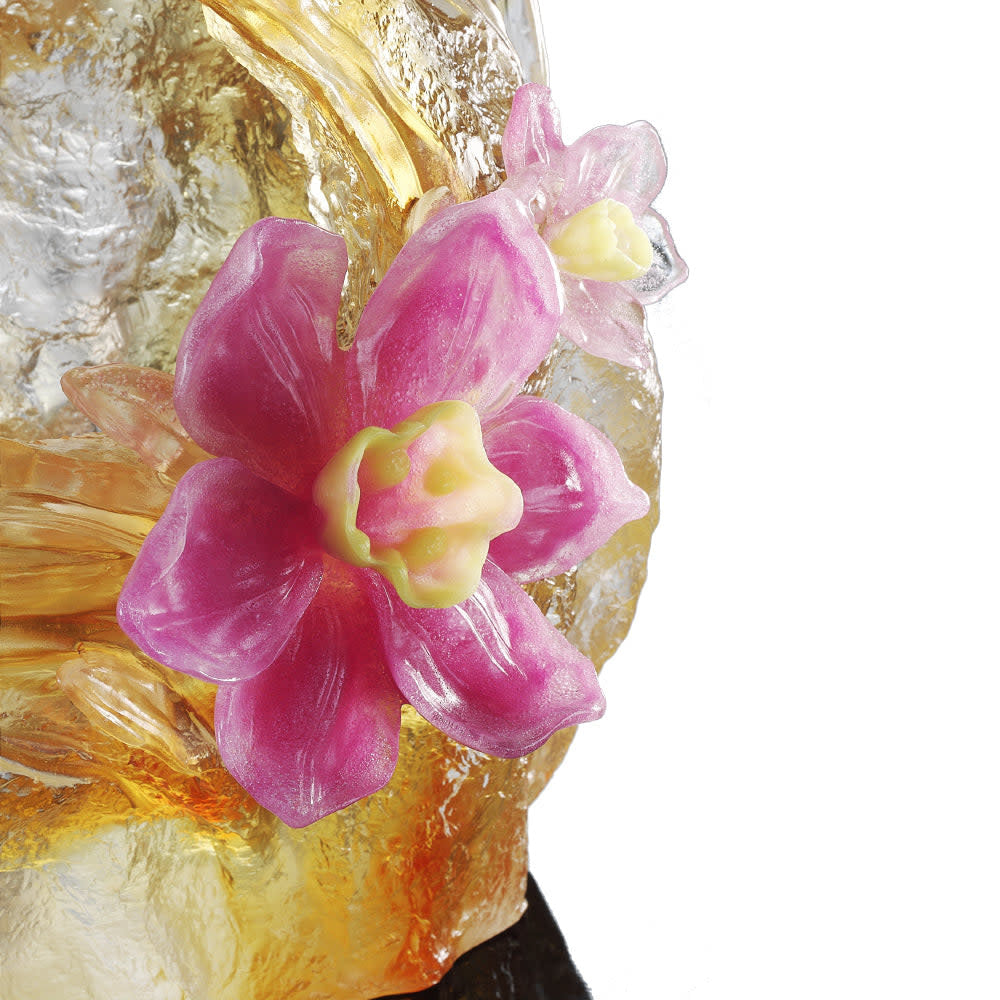 LIULI Crystal Art Crystal Floral Vase, Narcissus, "Peach Blossom Spring"