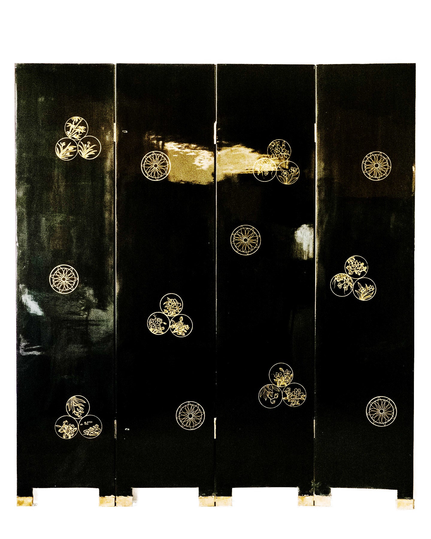 Japanese Large Four-Panel High-Gloss Cherry Blossom Screen/Room Divider