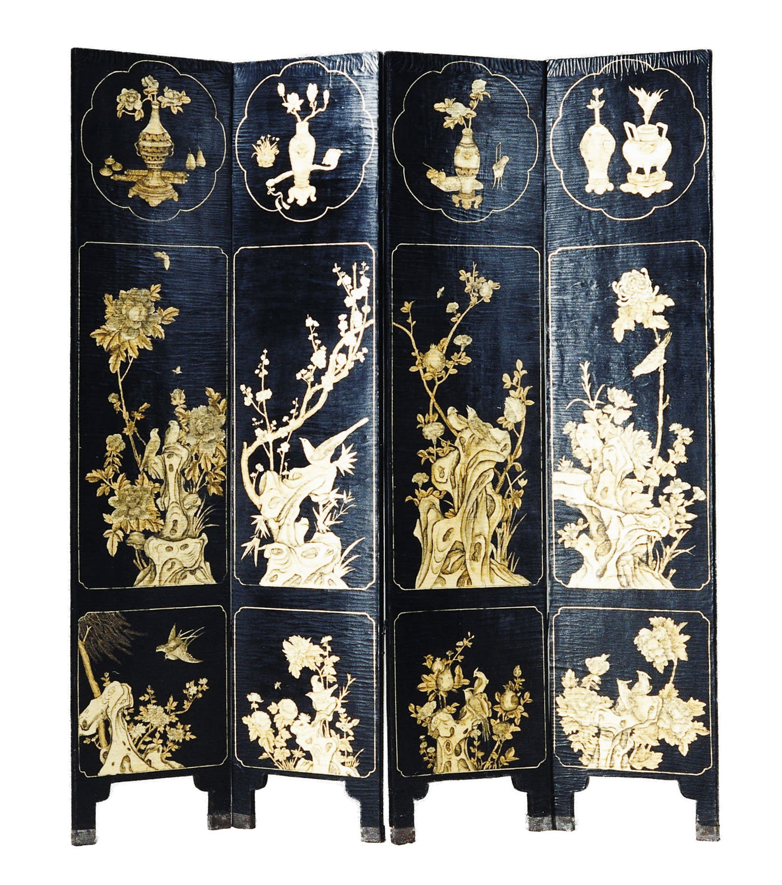 Lawrence & Scott SCREEN: ANTIQUED CRACKLE LACQUER PANELS 16''x73''x4panels