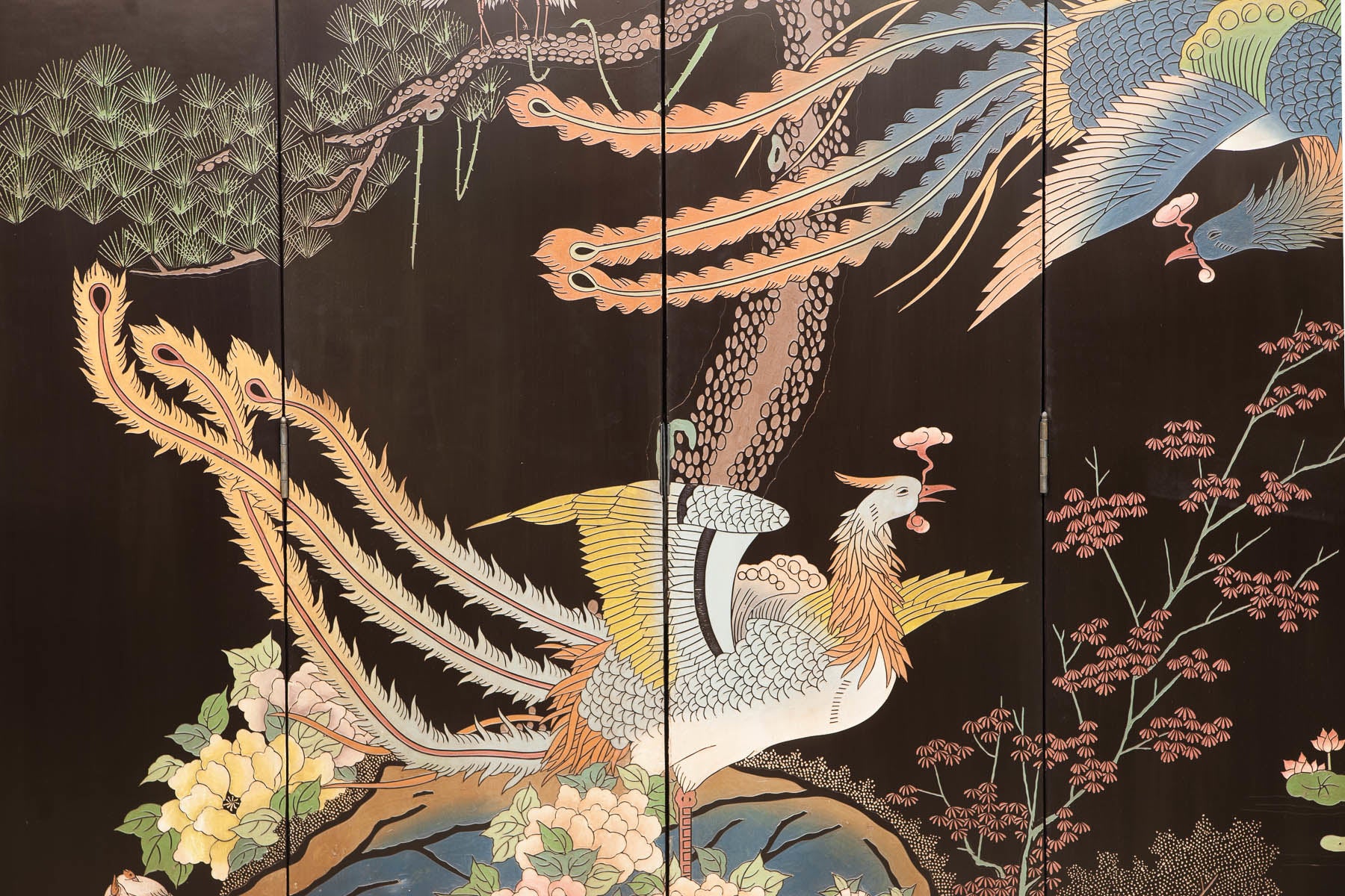 Lawrence & Scott 8-Panel Black Phoenix Double-Sided Coromandel Screen