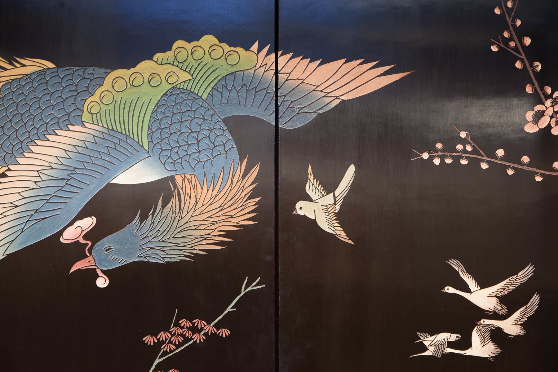 Lawrence & Scott 8-Panel Black Phoenix Double-Sided Coromandel Screen