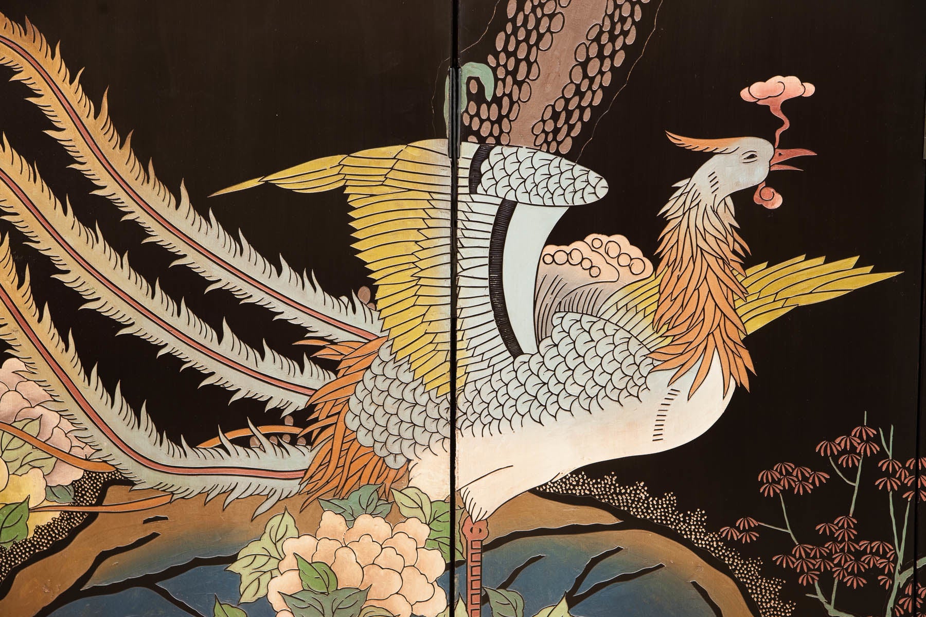 Lawrence & Scott 8-Panel Black Phoenix Double-Sided Coromandel Screen