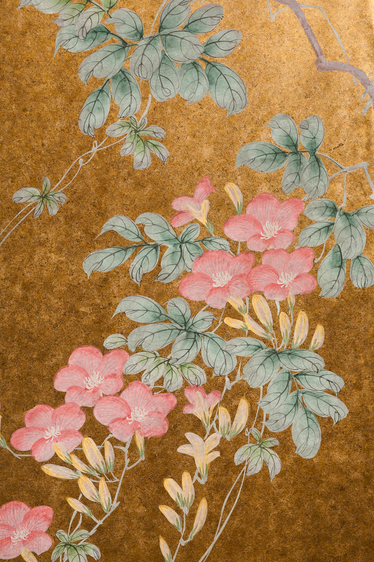 Japanese Rinpa-Style Custom "Flowers and Birds" Chinoiserie 4-Panel Screen