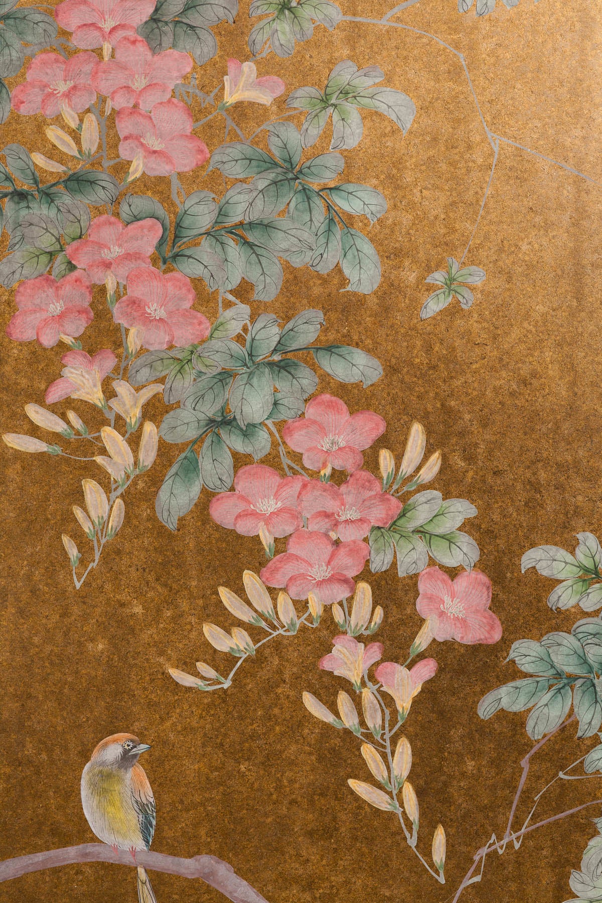 Japanese Rinpa-Style Custom "Flowers and Birds" Chinoiserie 4-Panel Screen