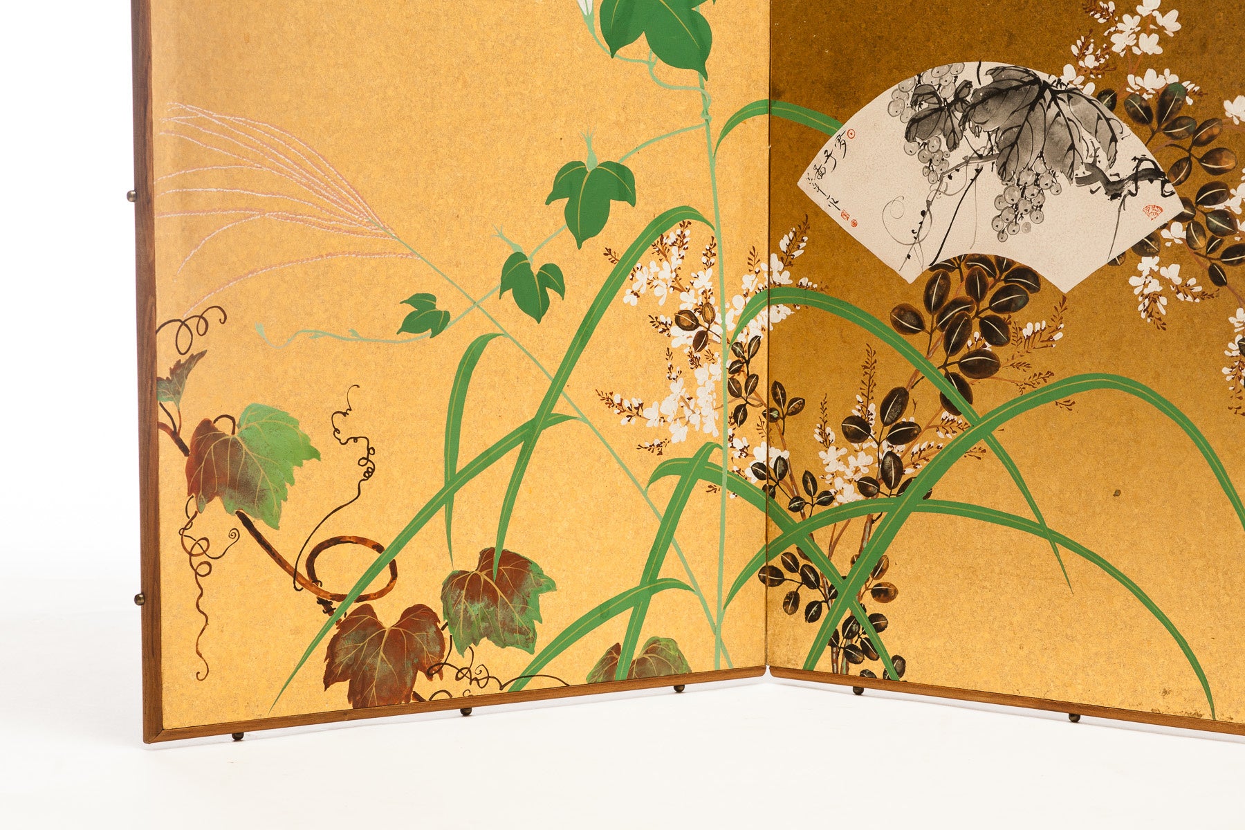 Lawrence & Scott SCREEN:''IVY&FANS'' on gold foil 18'' x 46'' x 2 panels
