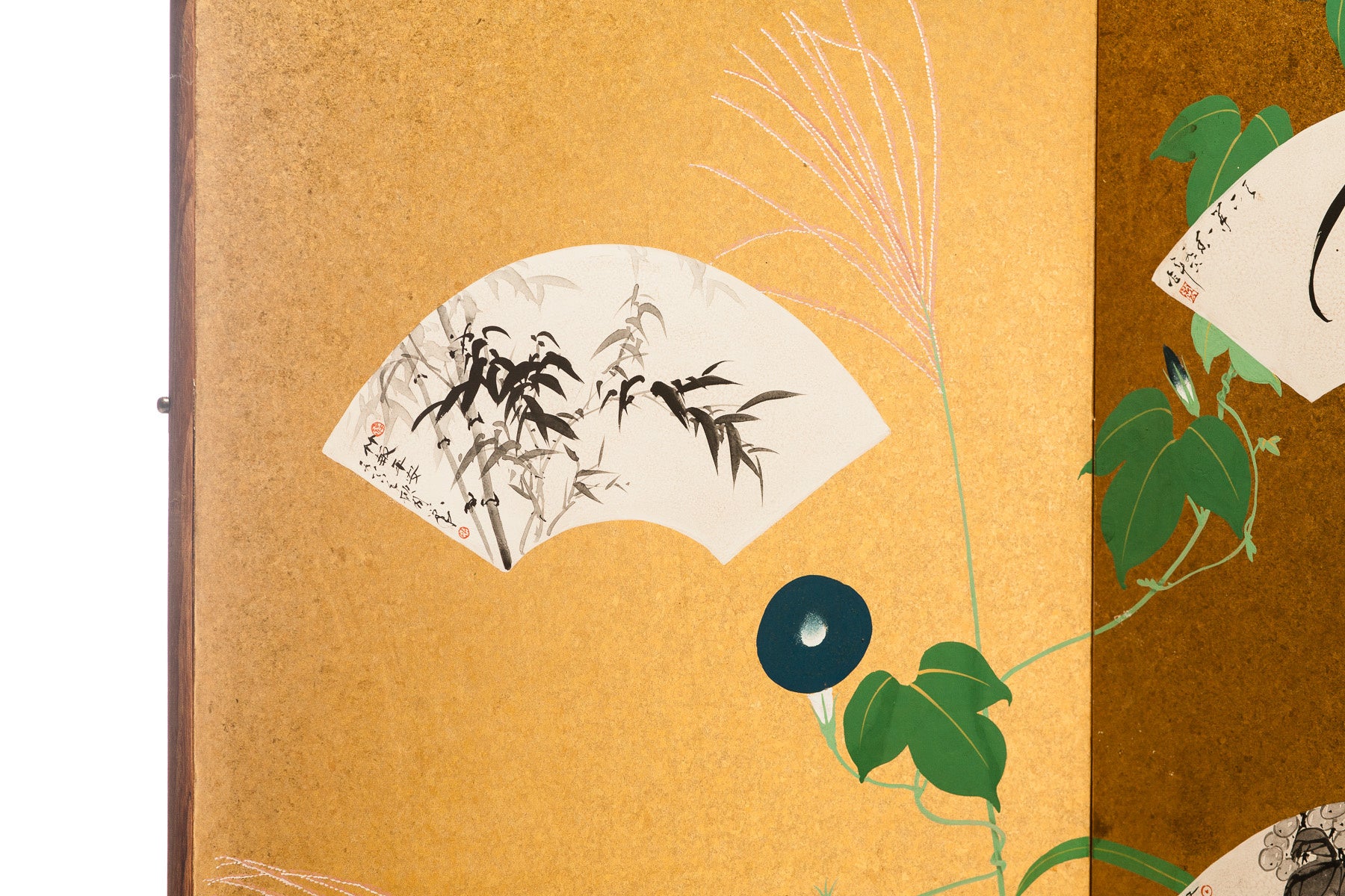 Lawrence & Scott SCREEN:''IVY&FANS'' on gold foil 18'' x 46'' x 2 panels