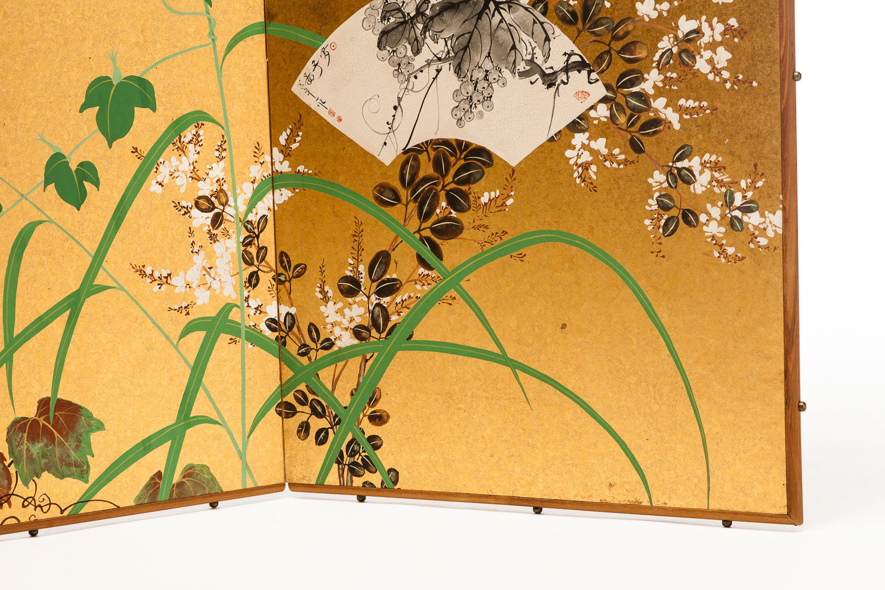 Lawrence & Scott SCREEN:''IVY&FANS'' on gold foil 18'' x 46'' x 2 panels