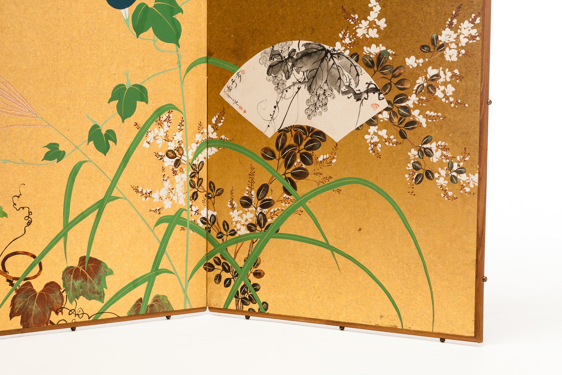 Lawrence & Scott SCREEN:''IVY&FANS'' on gold foil 18'' x 46'' x 2 panels