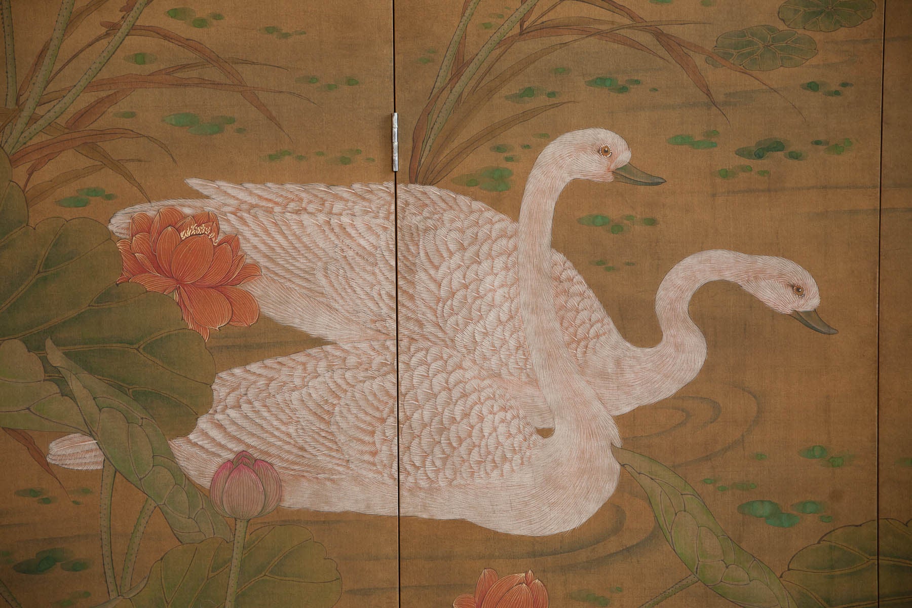 Lawrence & Scott Master Sung Tze-Chin "Lotus Pond Scene" 8-Panel Screen