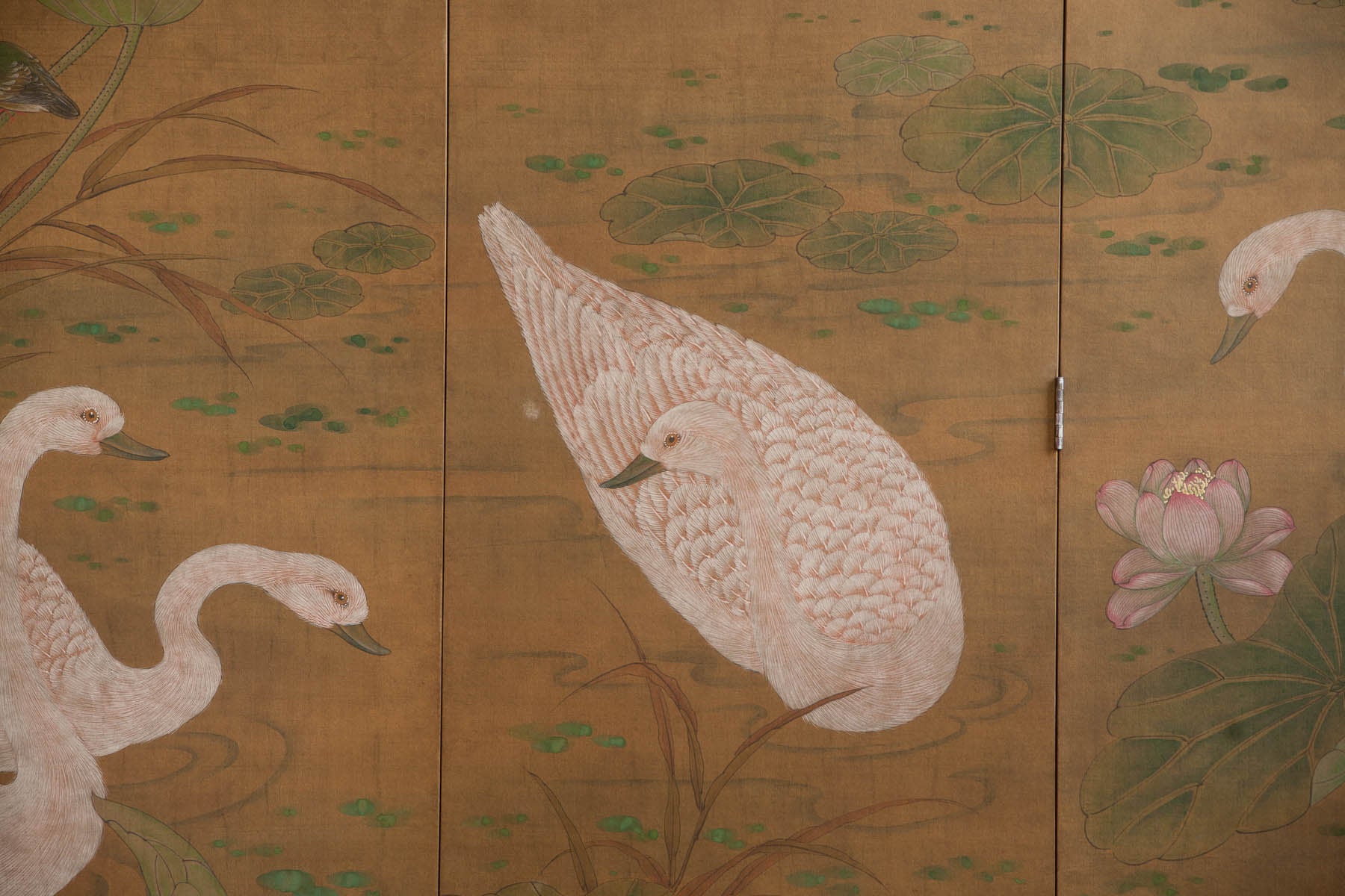 Lawrence & Scott Master Sung Tze-Chin "Lotus Pond Scene" 8-Panel Screen