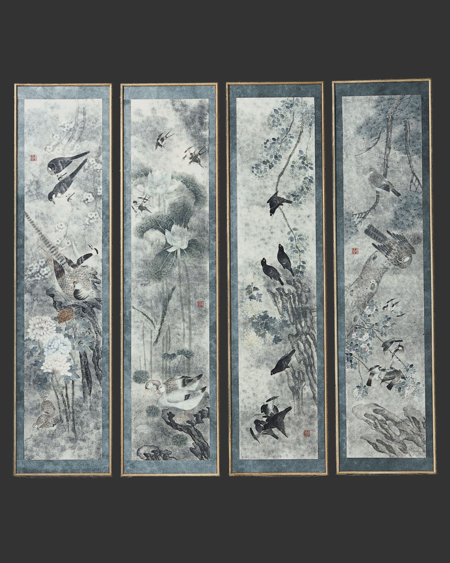 Lawrence & Scott 'Four Seasons'' with blue border Panel Set