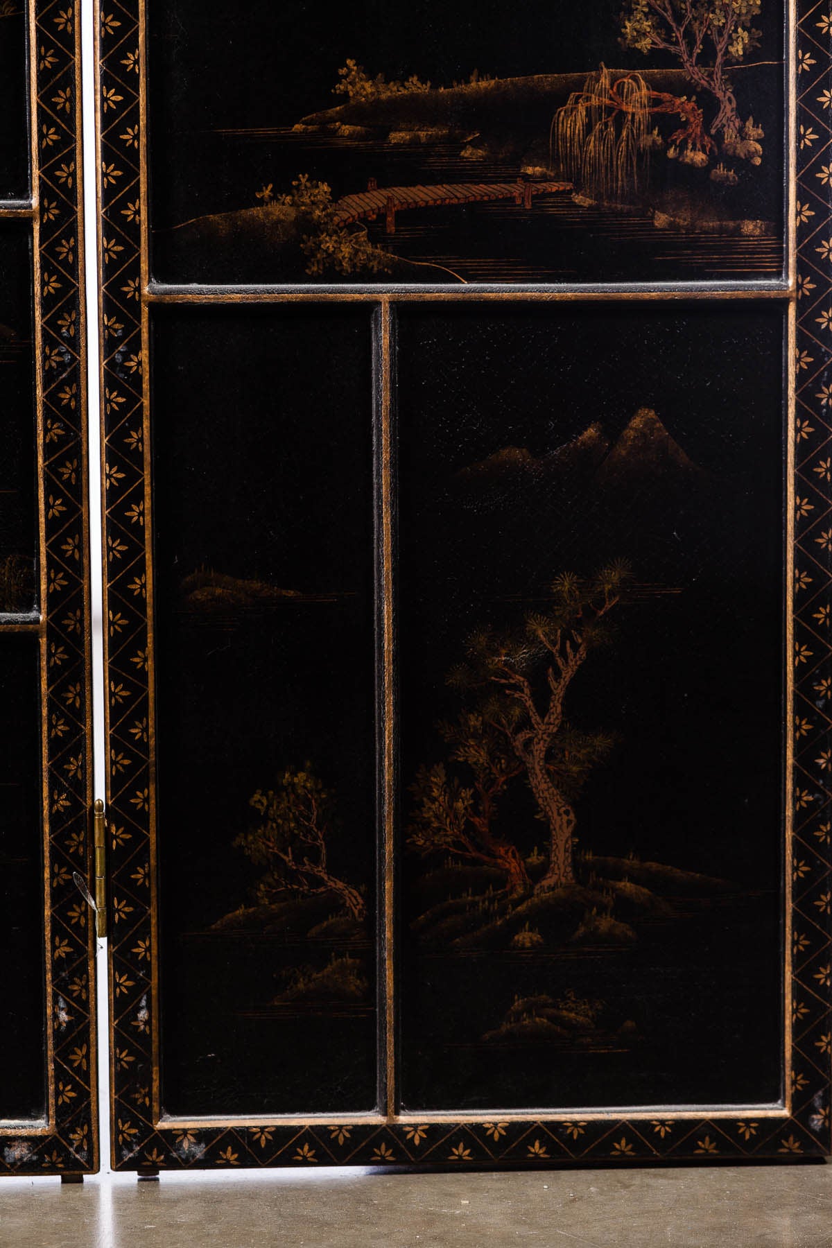 Lawrence & Scott Japanese Large Four-Panel Kano Style Landscapes Screen Room Divider
