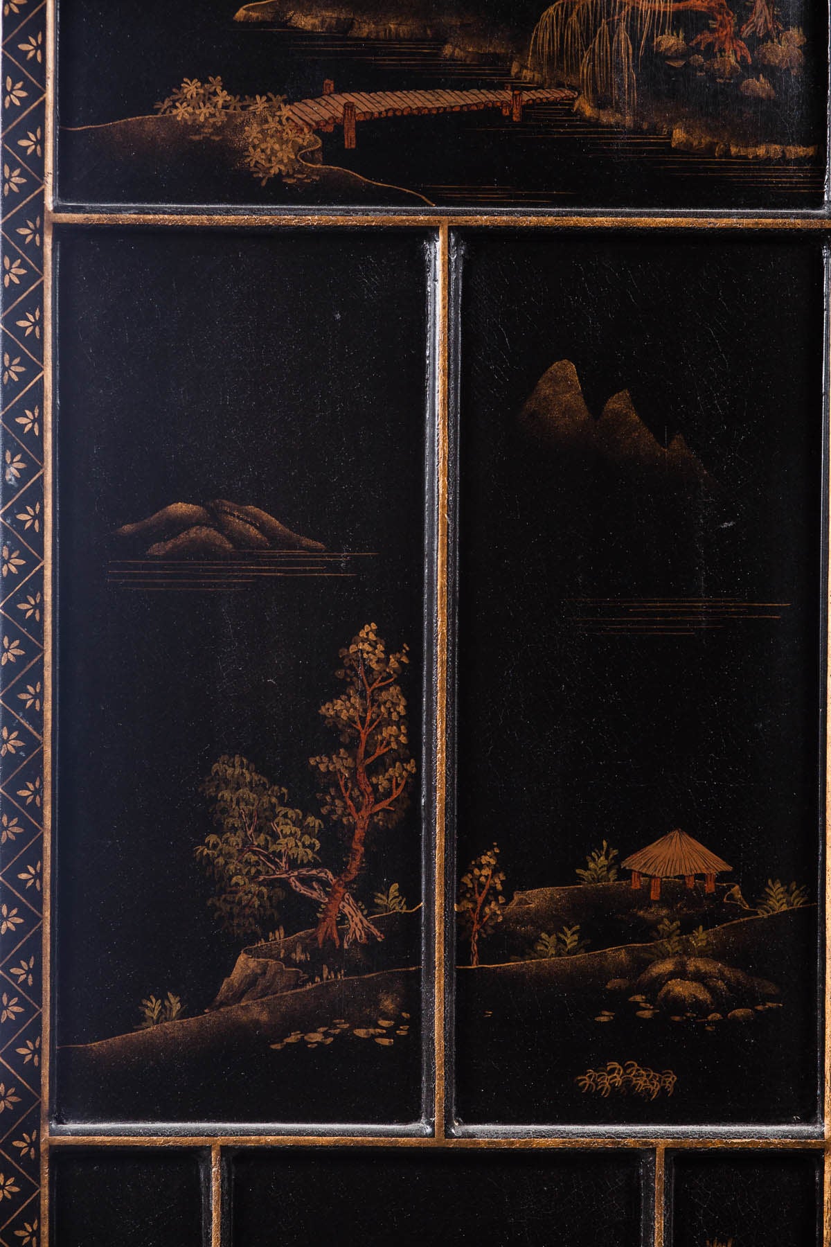 Lawrence & Scott Japanese Large Four-Panel Kano Style Landscapes Screen Room Divider