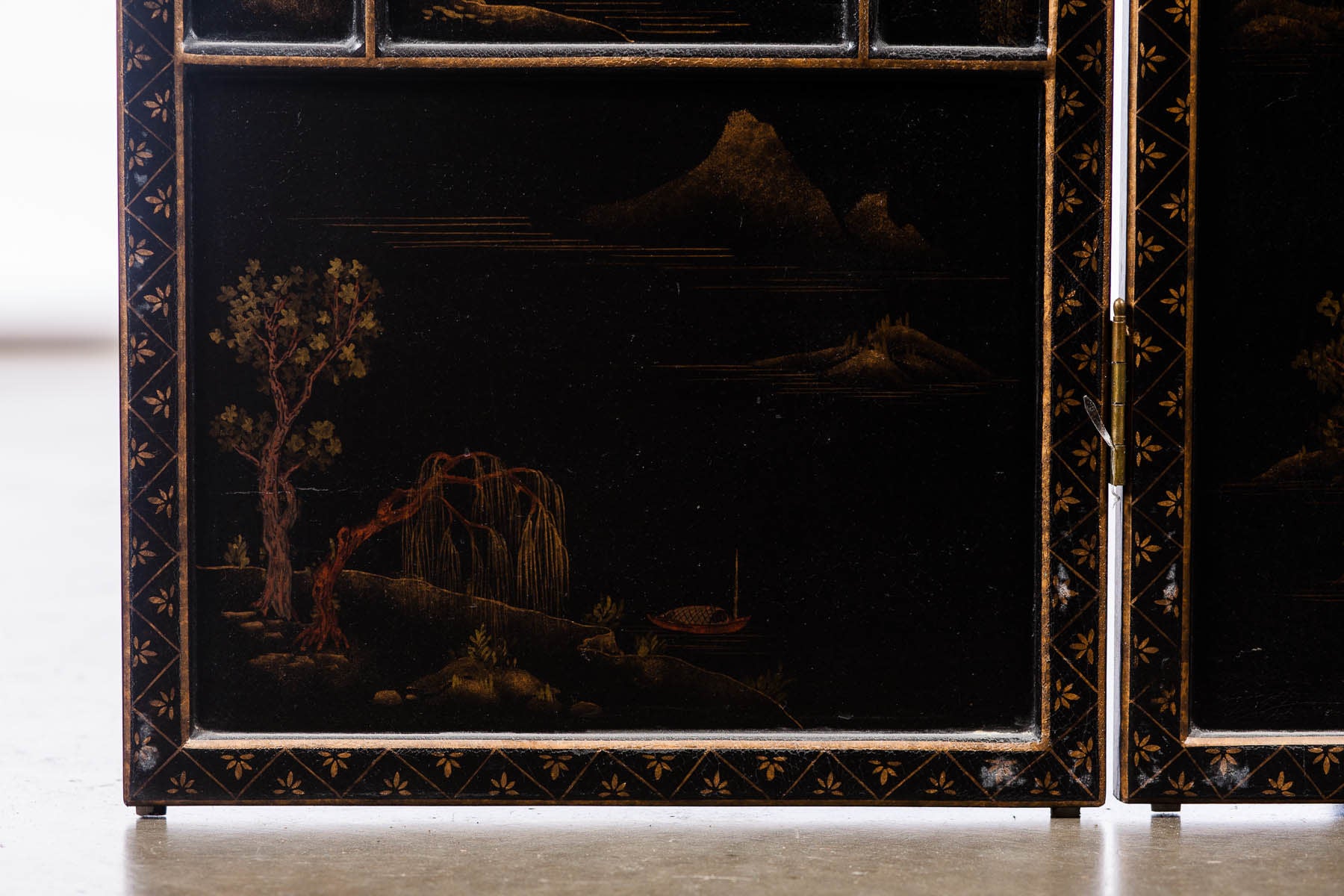 Lawrence & Scott Japanese Large Four-Panel Kano Style Landscapes Screen Room Divider