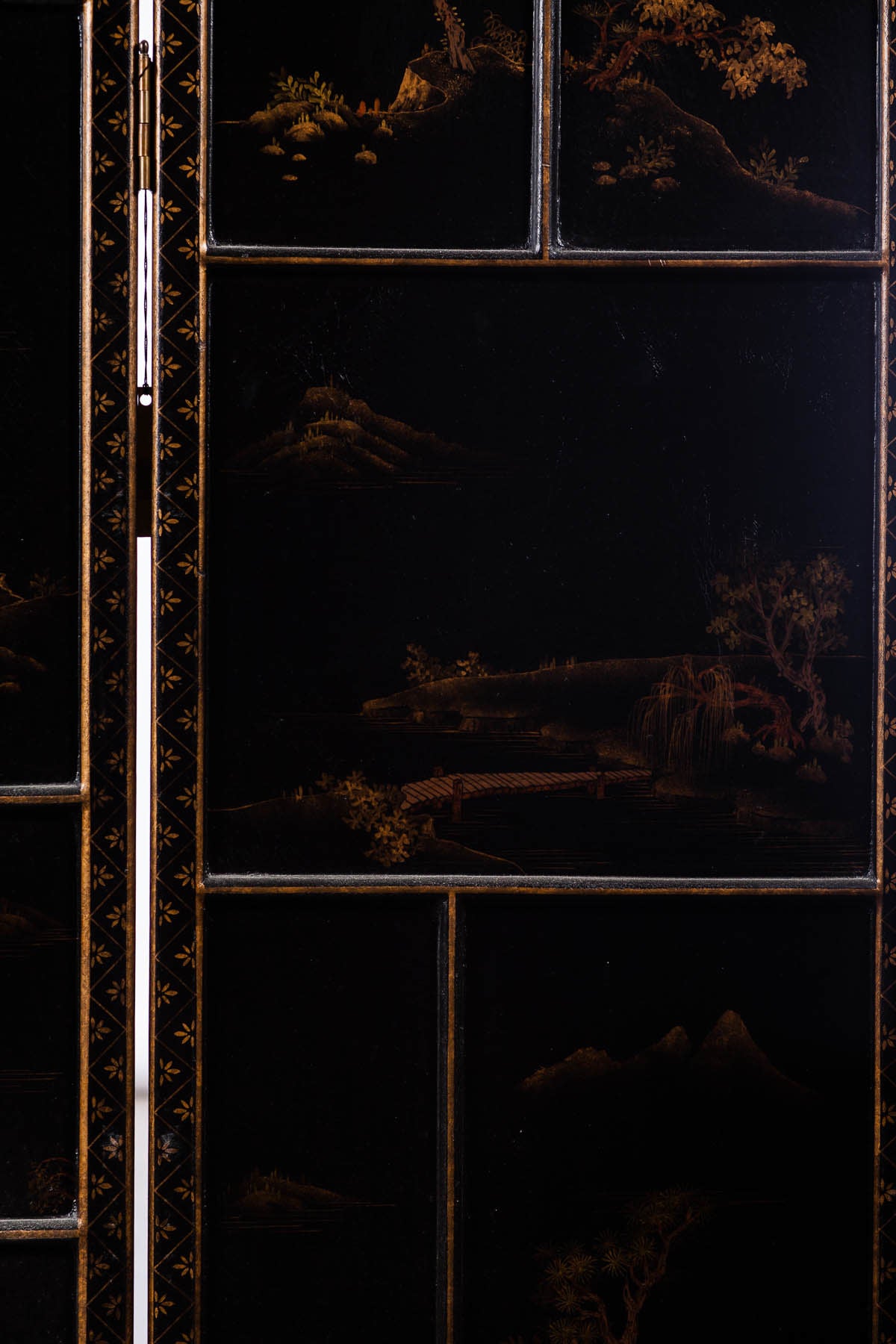 Lawrence & Scott Japanese Large Four-Panel Kano Style Landscapes Screen Room Divider