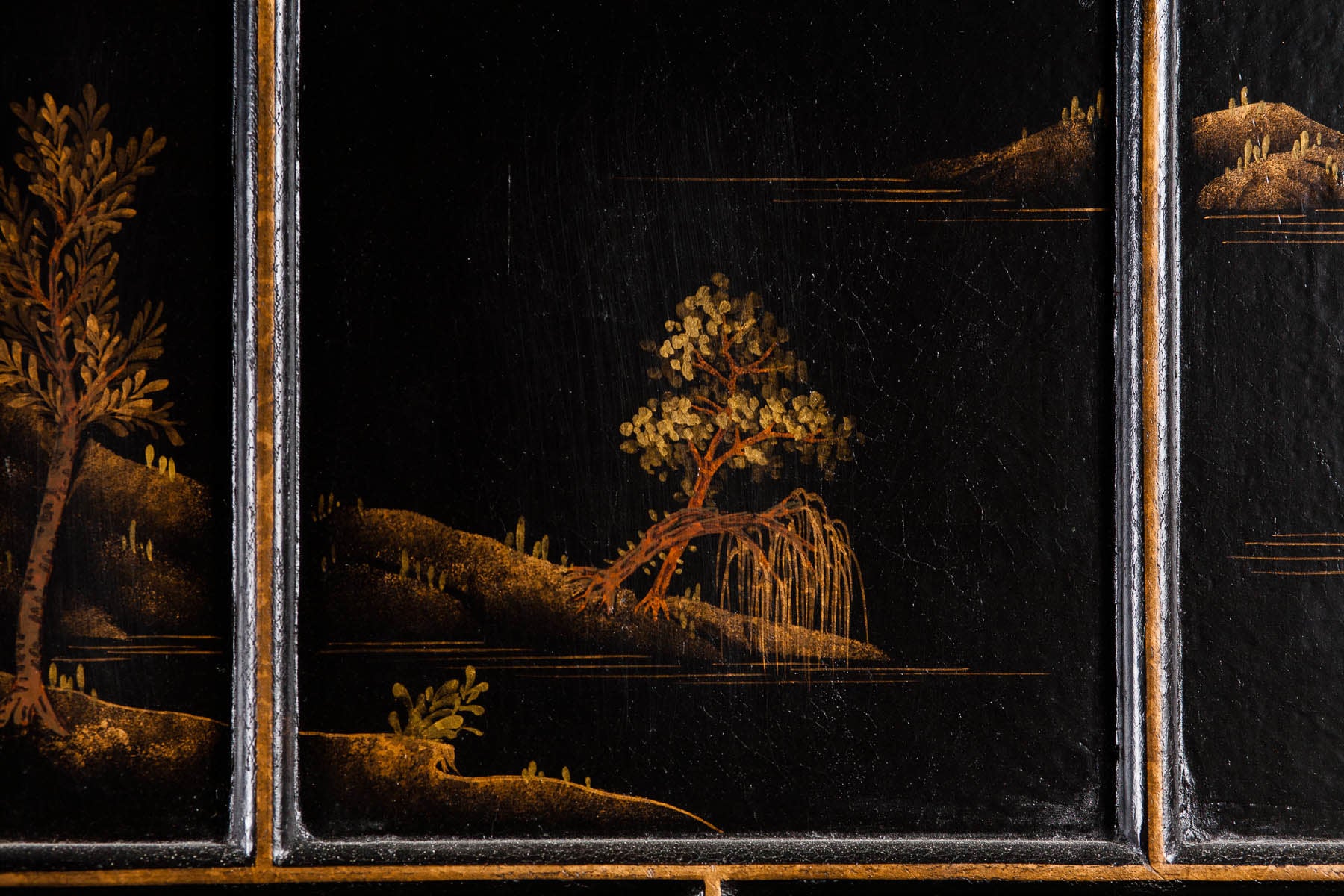 Lawrence & Scott Japanese Large Four-Panel Kano Style Landscapes Screen Room Divider