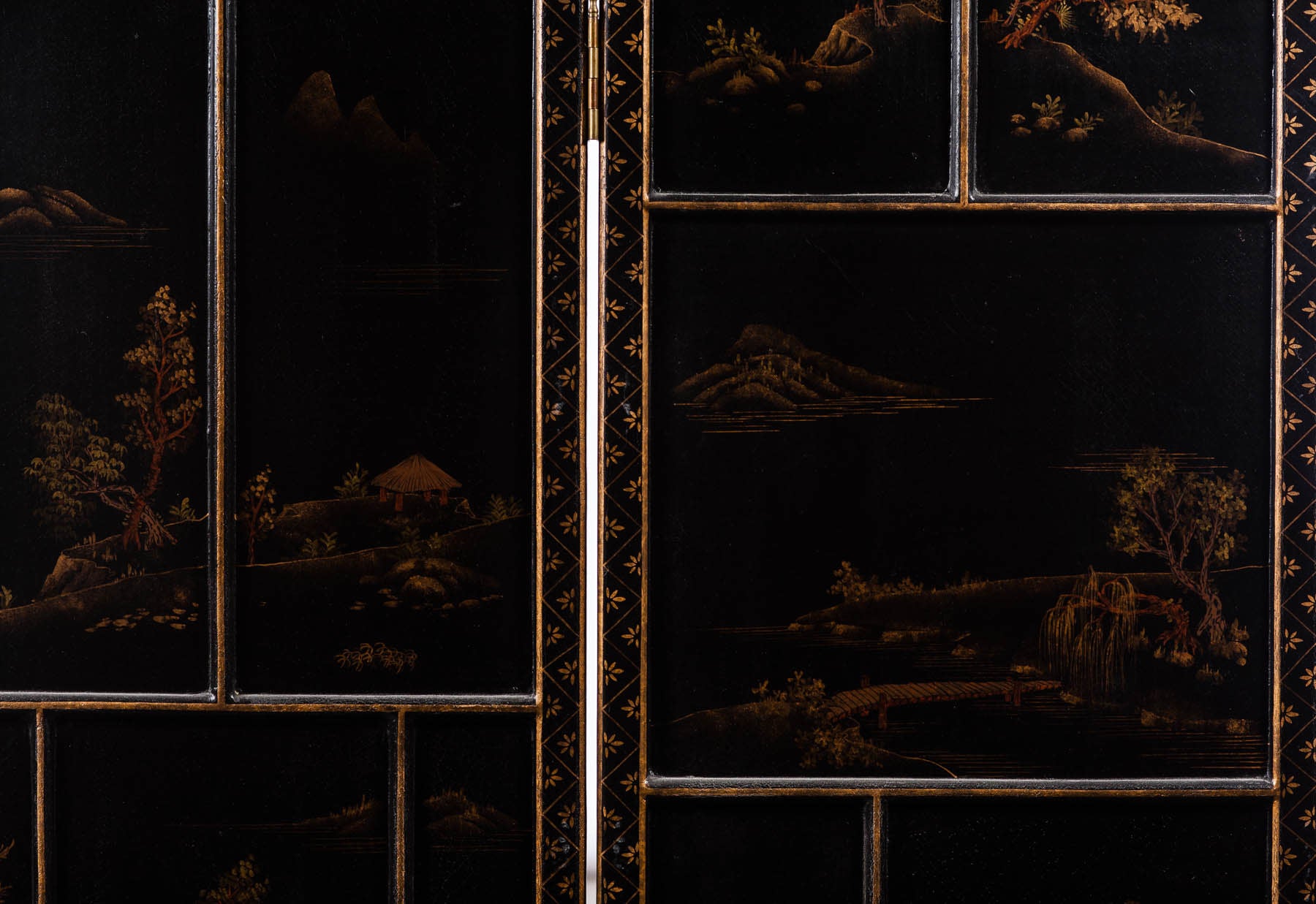 Lawrence & Scott Japanese Large Four-Panel Kano Style Landscapes Screen Room Divider