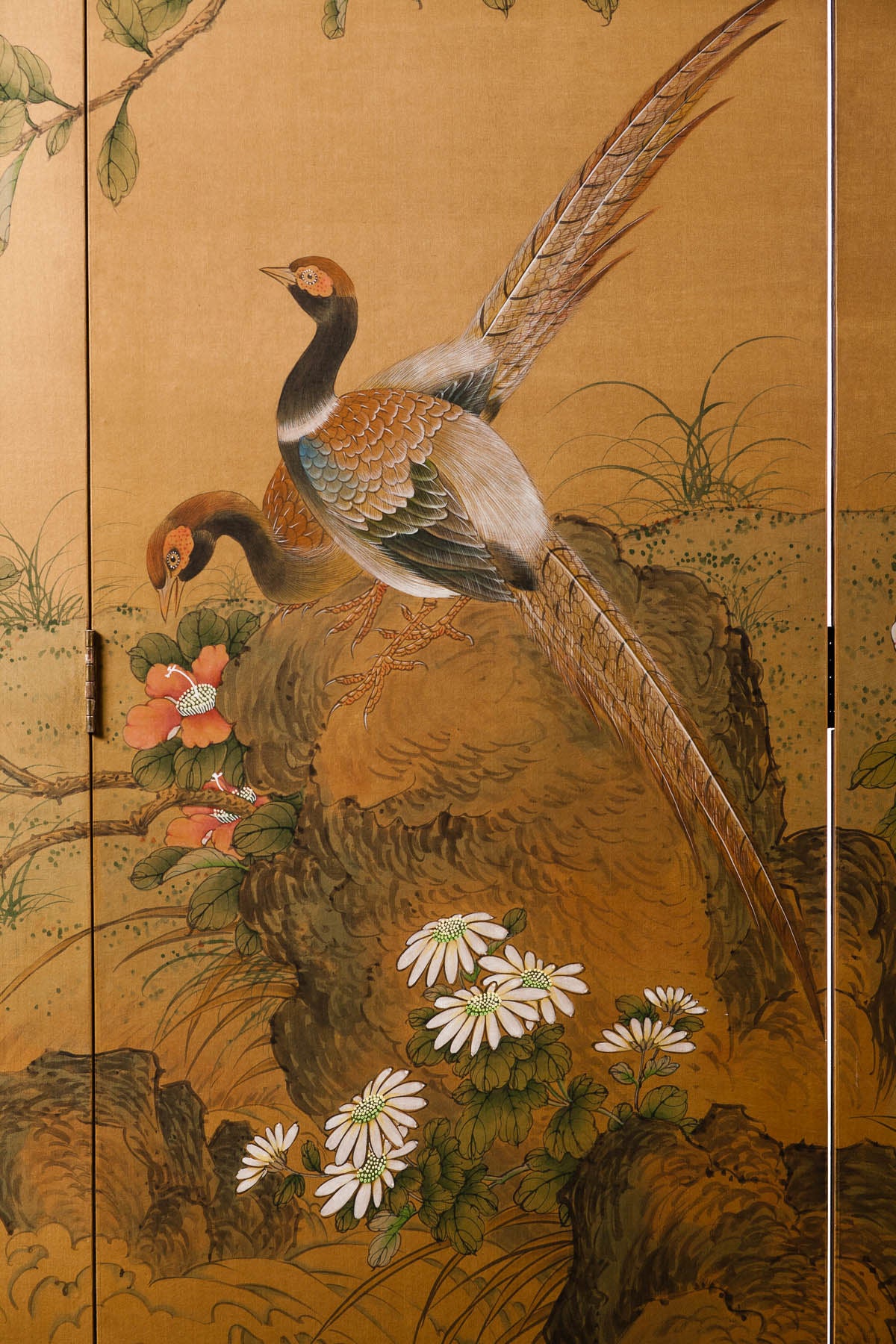 Sung Tze-Chin "Joyous Spring" Ink on Silk 6-Panel Screen (7 ft x 9 ft)