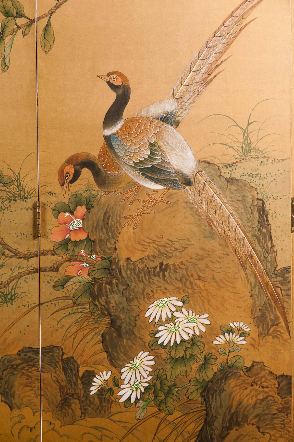 Sung Tze-Chin "Joyous Spring" Ink on Silk 6-Panel Screen (7 ft x 9 ft)