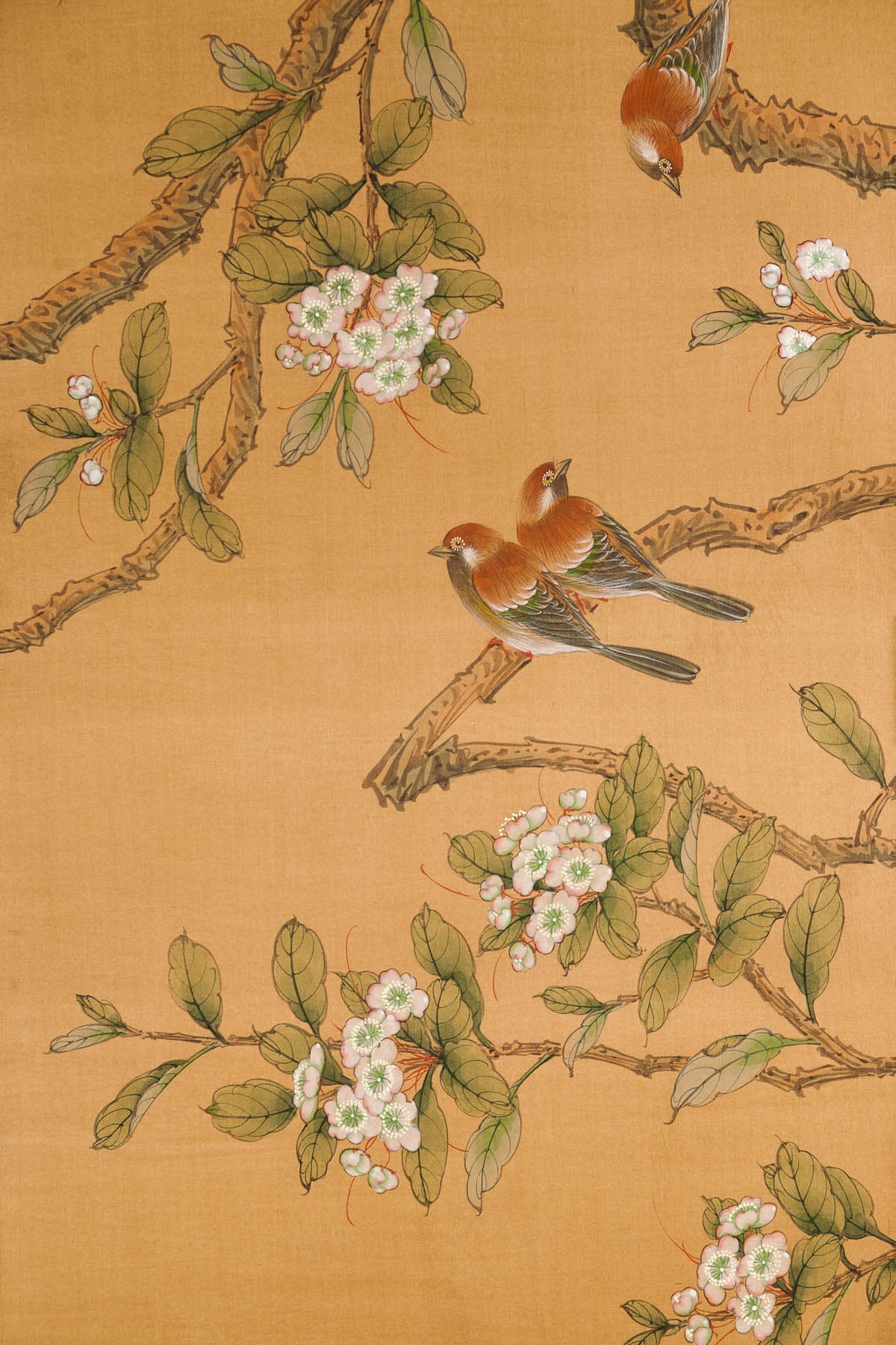 Sung Tze-Chin "Joyous Spring" Ink on Silk 6-Panel Screen (7 ft x 9 ft)