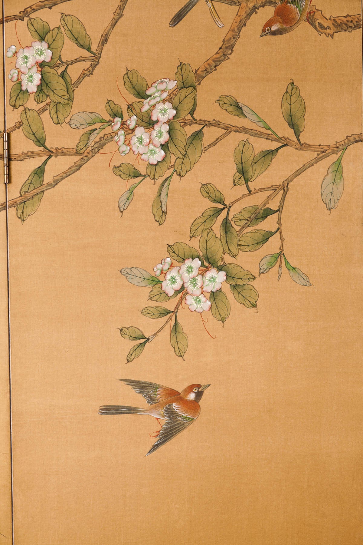 Sung Tze-Chin "Joyous Spring" Ink on Silk 6-Panel Screen (7 ft x 9 ft)