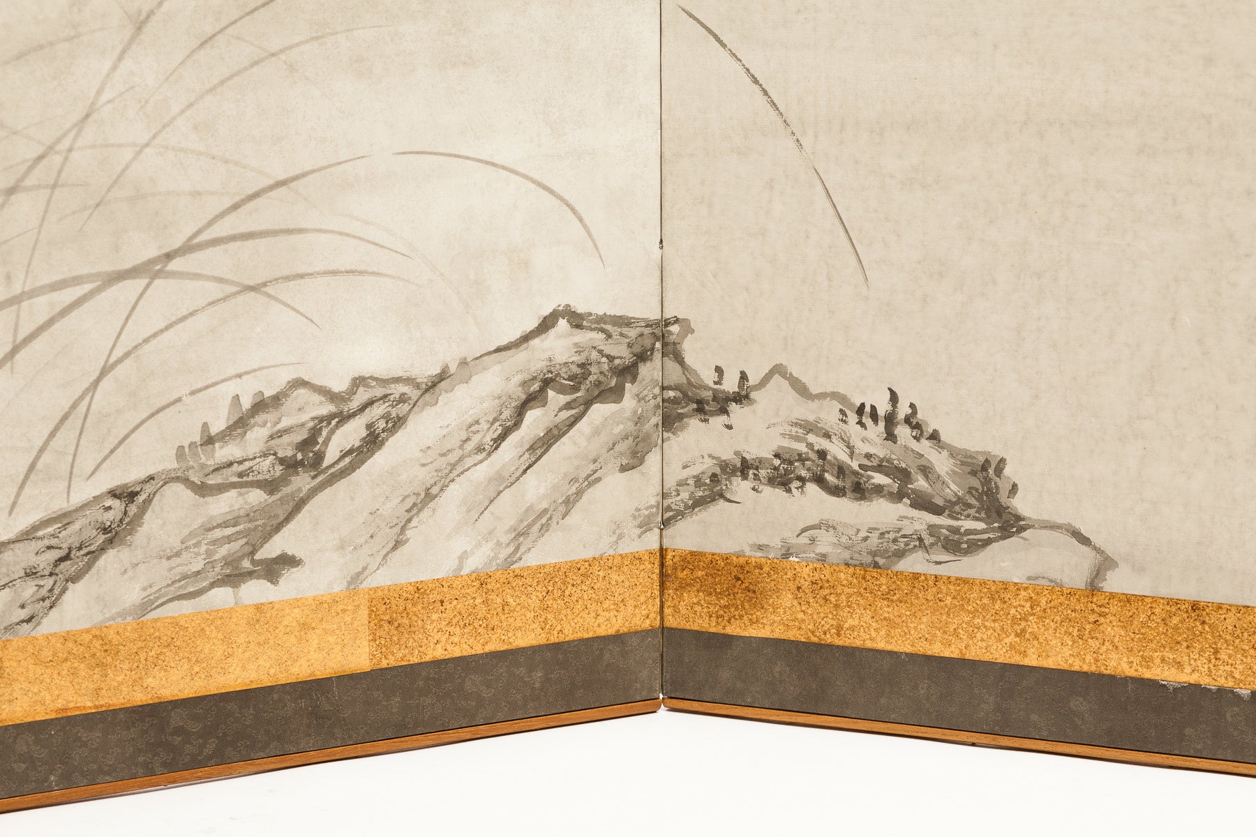 Lawrence & Scott Sung Tze-Chin Chinese "Magpies in Flight" Two-Panel Screen Silk Hanging Screen 24" W x 48" H