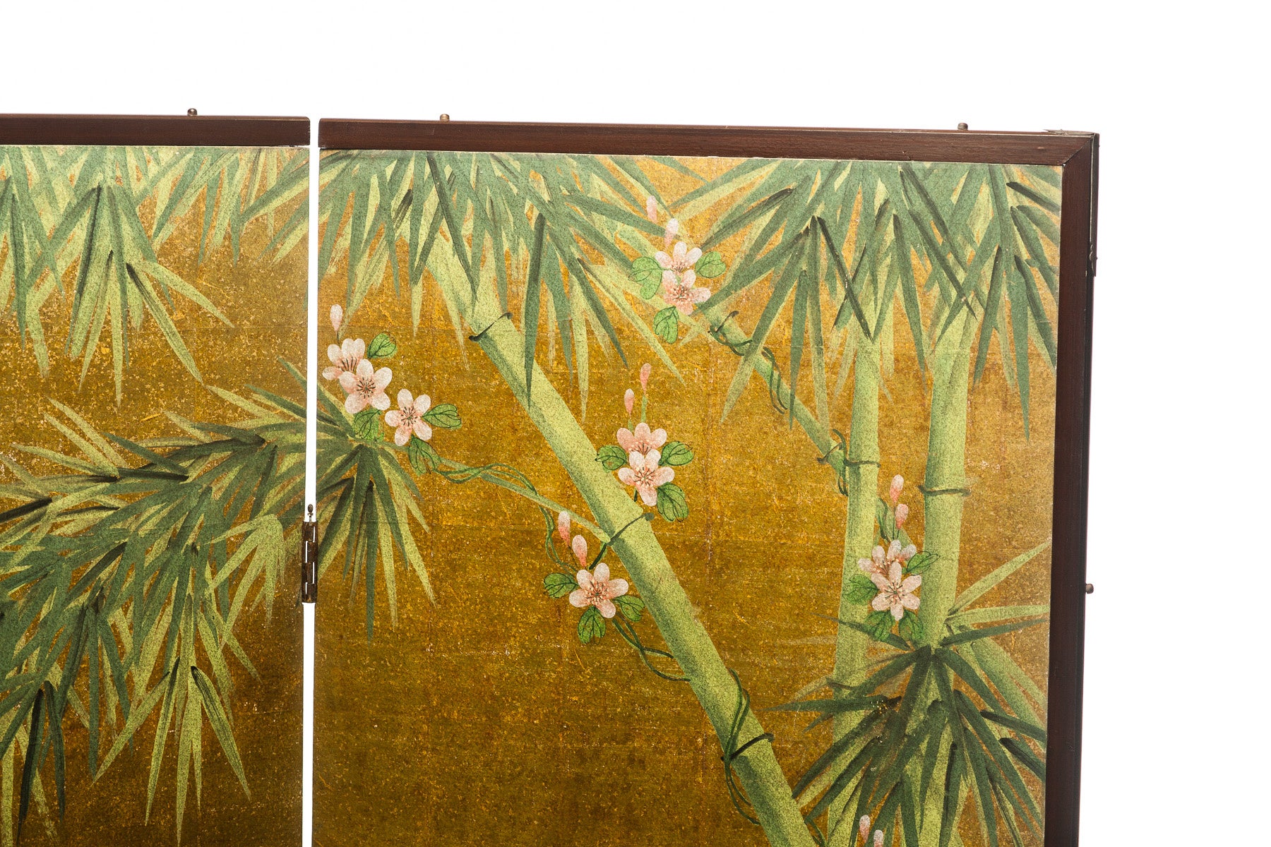 Lawrence & Scott Chinese Inspired "Bamboo Scene With Poem" Hand-Painted Gold Foil 2-Panel Screen 48" W x 50" H