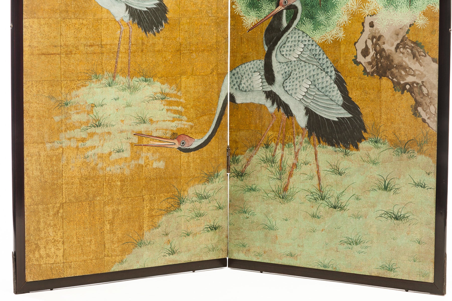 Lawrence & Scott Japanese Style 2-Panel "Cranes at Rest" Hand-Painted Gold Foil Screen 24'' X 50'' X 2 panels