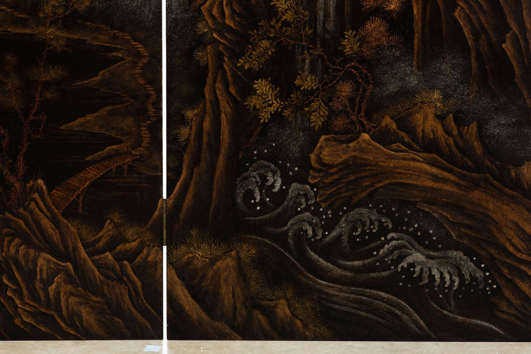 Lawrence & Scott "City of Guilin" Leather on Wood 4-Panel Screen/Room Divider